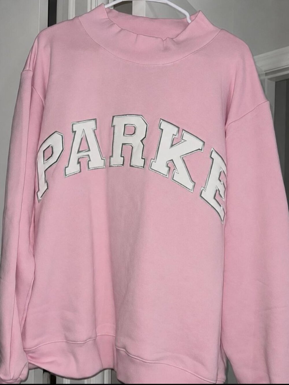 Parke Baby Pink Varsity Mock Neck Cozy Sweatshirt